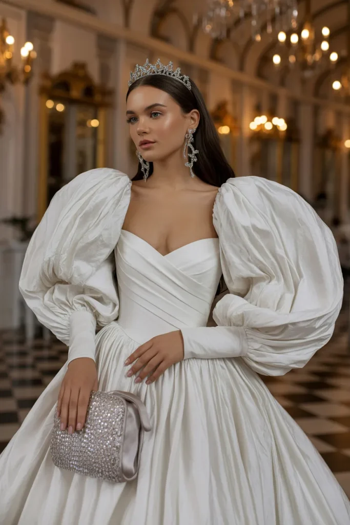 Long Sleeve Dramatic Puffy Sleeve Princess Wedding Dress