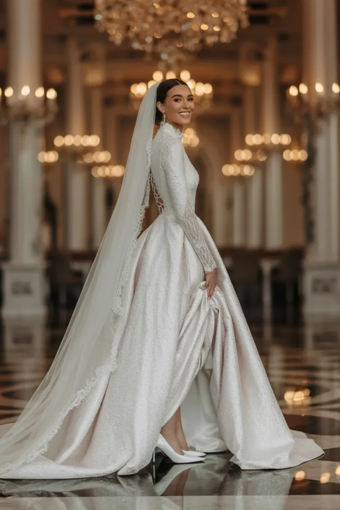 Long Sleeve High Neck Gown with a Surprise Back