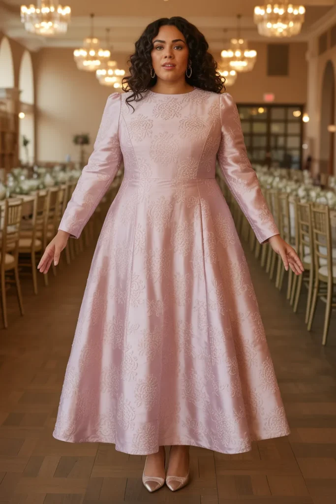 Long Sleeve Jacquard Trumpet Plus Size Formal Wedding Guest Dress