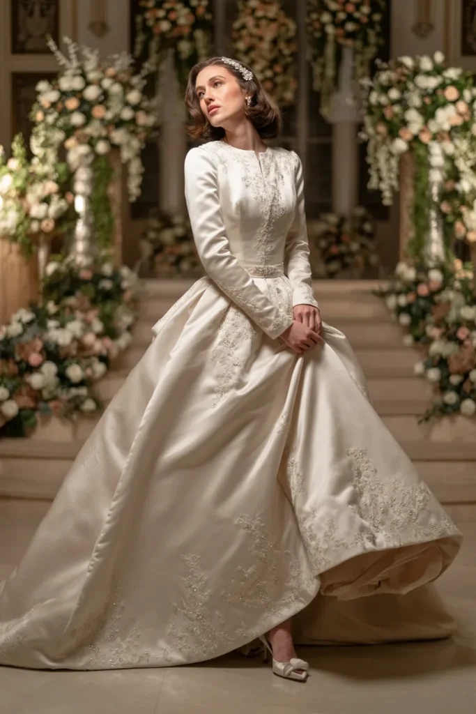 Long Sleeve Satin Applique