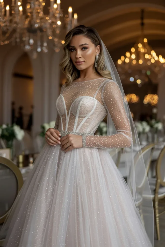 Long Sleeve Sparkling Tulle Dream Wedding Dress