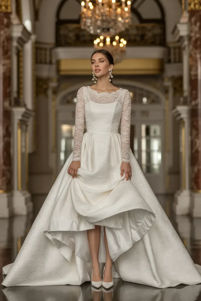 Long Sleeve Two in One Detachable Sleeve Gown