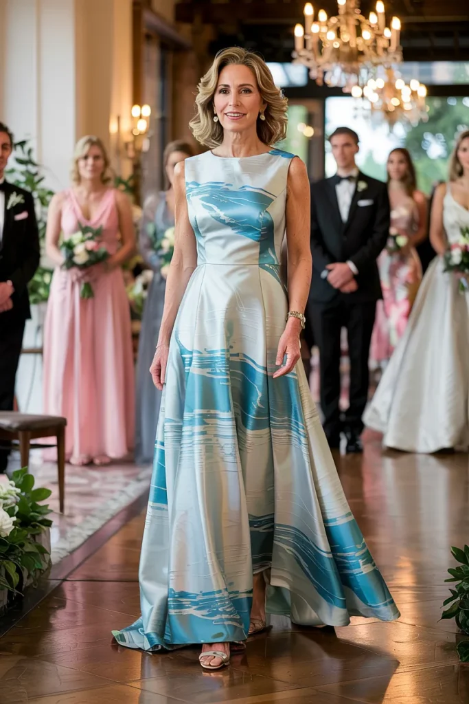 Long Sleeveless Printed Yoryu Gown Mother of the Bride Dress