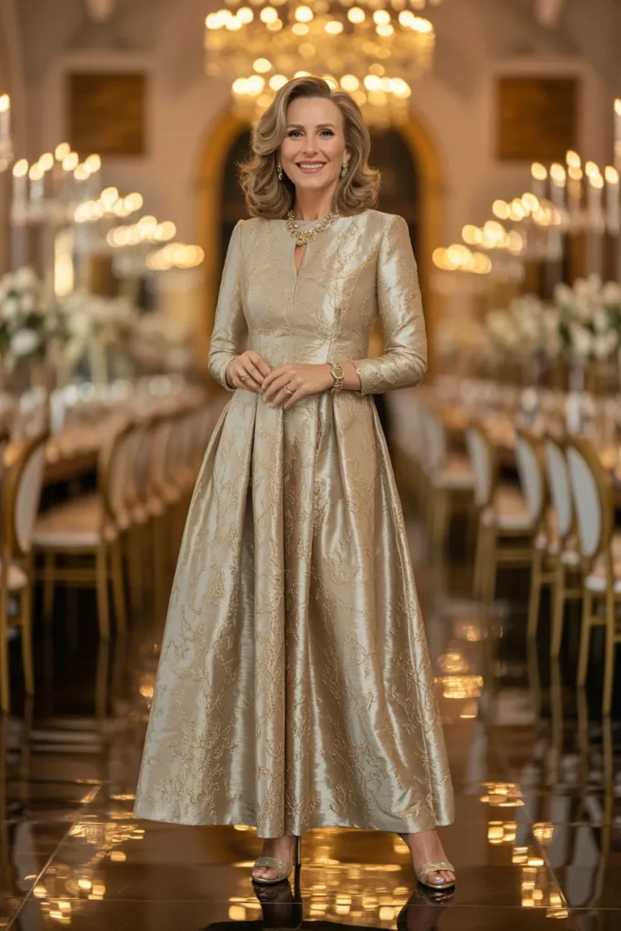 Metallic Gold Jacquard Maxi Dress