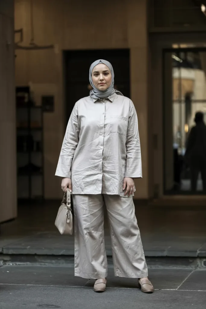 Minimalist Monochrome Linen Set Hijabi Outfit