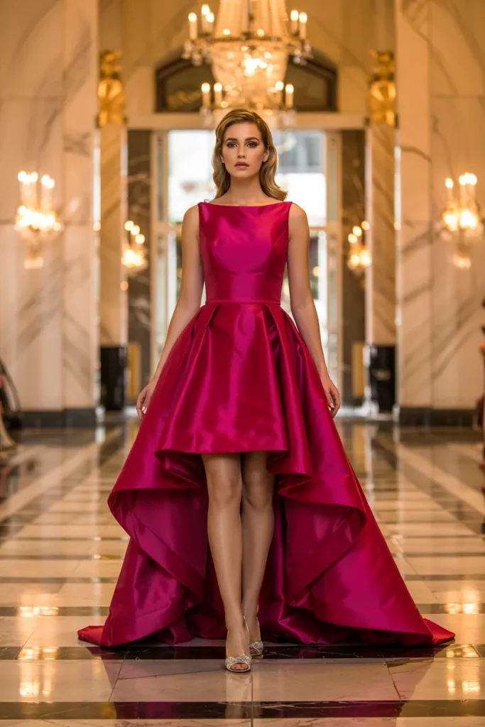 Modern Magenta Mikado High Low Mother of the Bride Dress