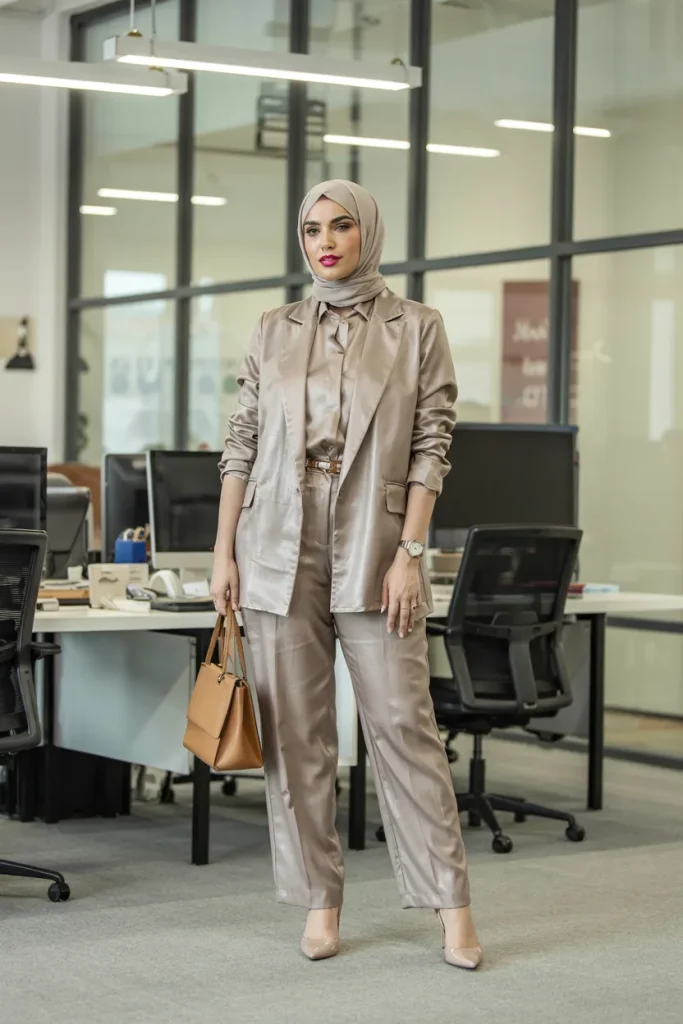 Modern Modest Office Linen Blend Blazer Hijabi Outfit