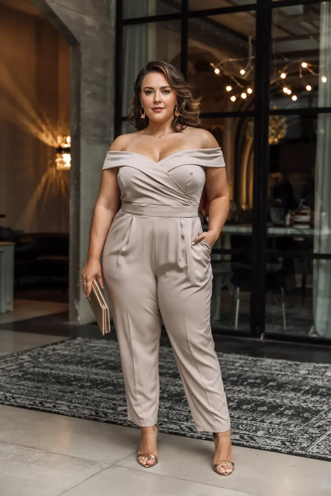 Off Shoulder Jumpsuit with Tapered Legs Birthday Outfit
