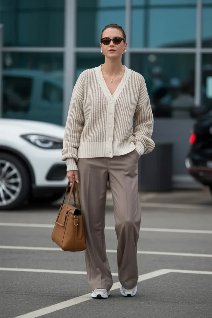 Old Money Style Cardigan with Trouser and Sneaker