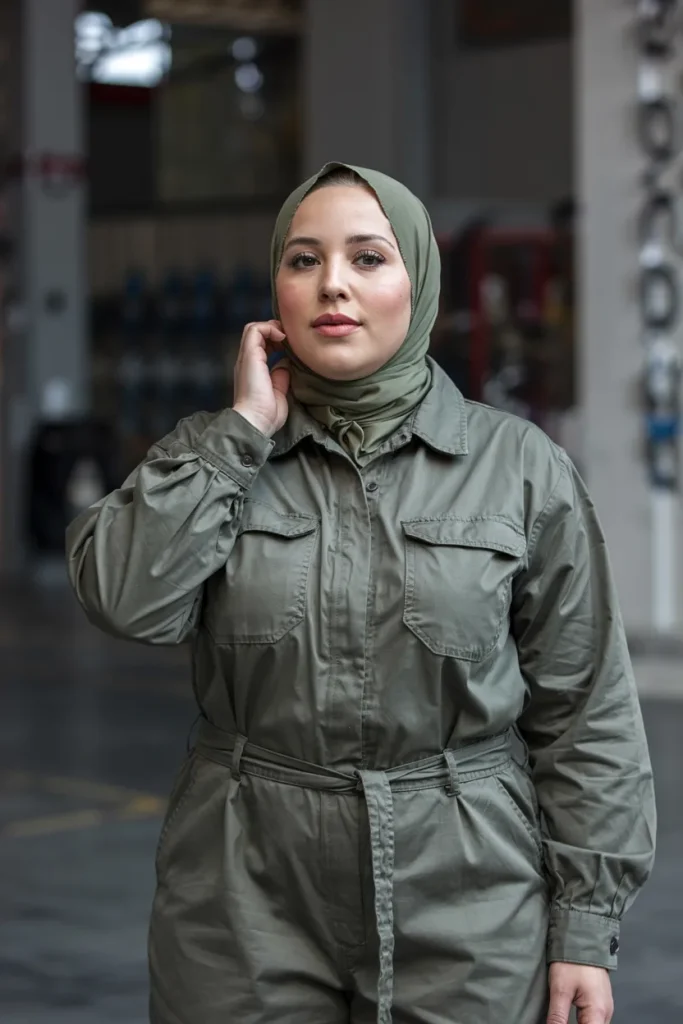 Olive Green Utility Jumpsuit Festival Hijabi Outfit