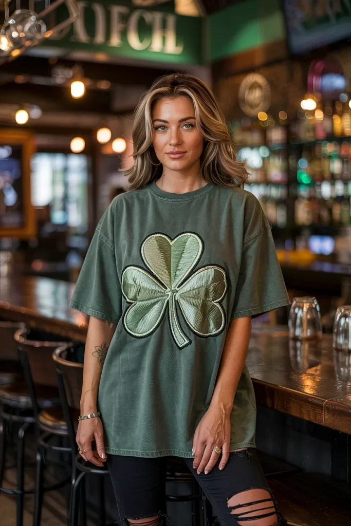 Oversized Shamrock Tee and Ripped Black Jeans