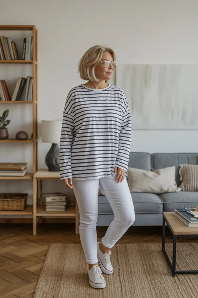 Oversized Stripe Long Sleeve T Shirt