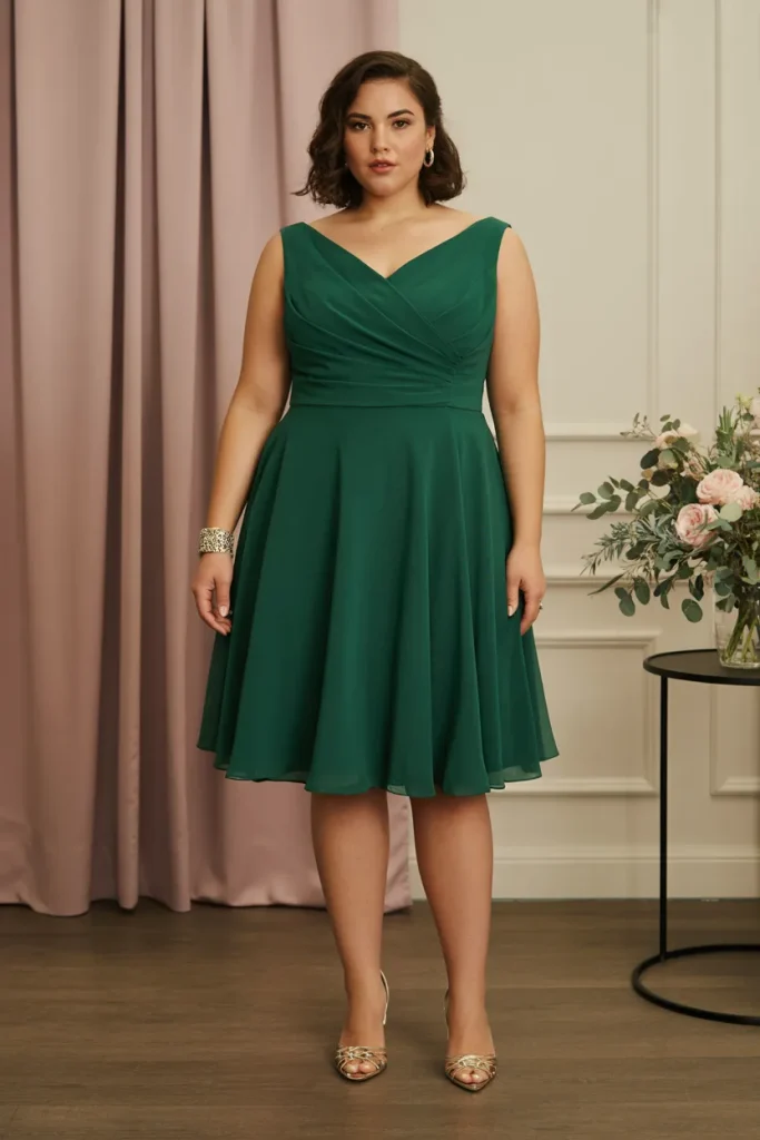 Petite Plus Size Emerald Green Fit and Flare Wedding Guest Dress
