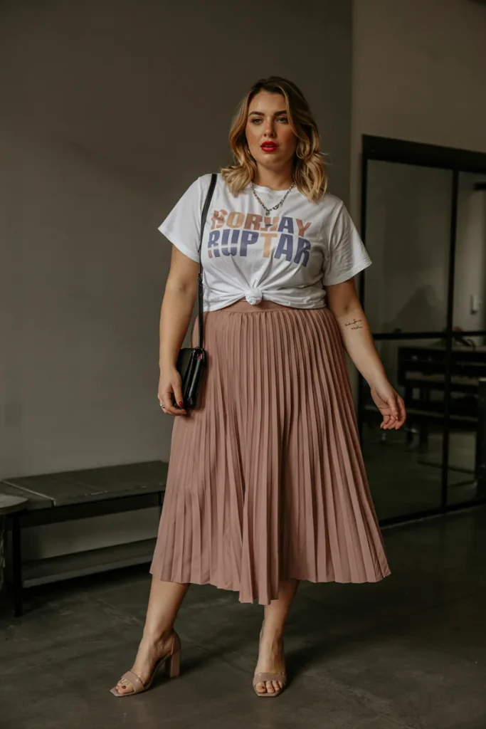 Pleated Midi Skirt with Graphic Tee Birthday Outfit