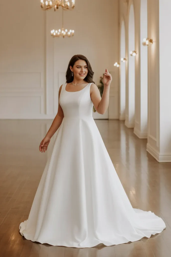 Plus Size A Line Detachable Train Simple Wedding Dress