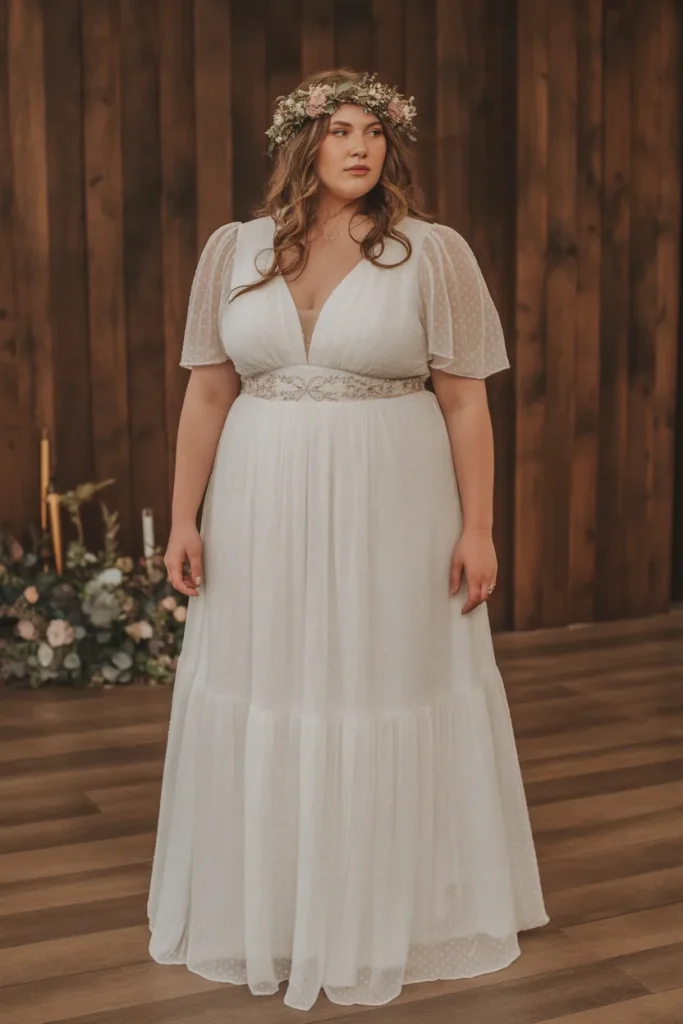 Plus Size A Line Empire Waist Bohemian Wedding Dress