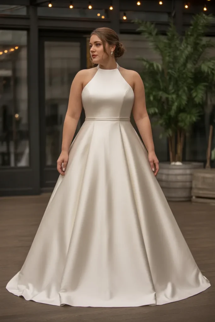 Plus Size A Line Halter Neck Backless Wedding Dress