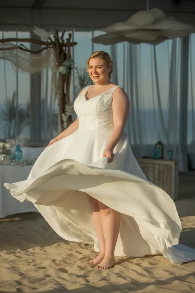 Plus Size A Line High Low Hem Beach Wedding Dress