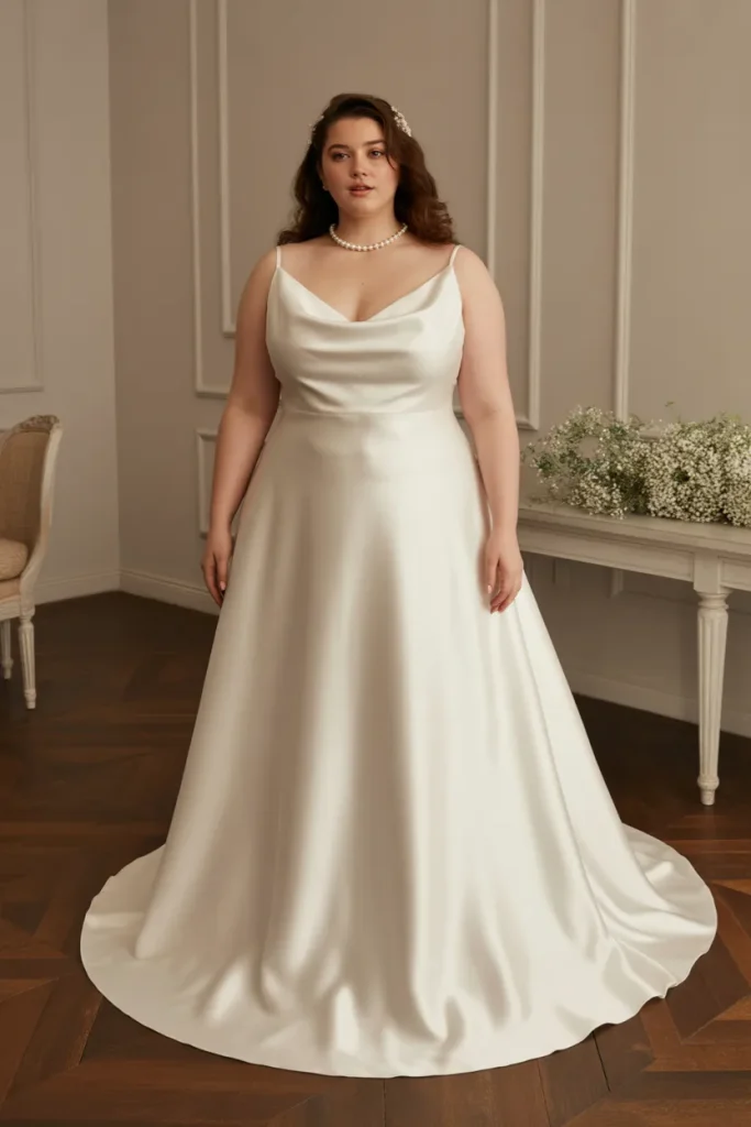 Plus Size A Line Slip Style Cowl Neck Wedding Dress