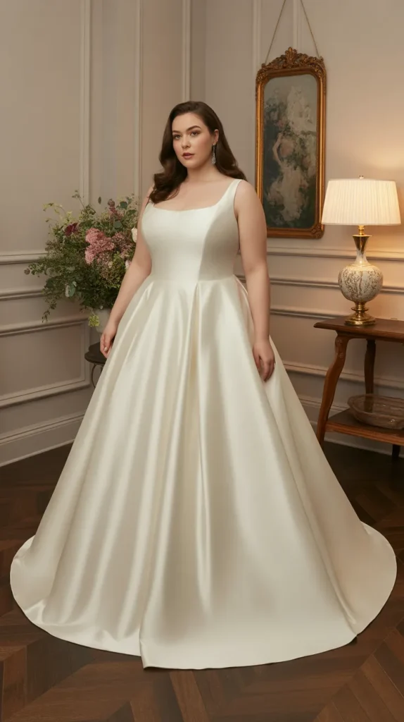 Plus Size A Line Structured Bodice Satin Wedding Dress