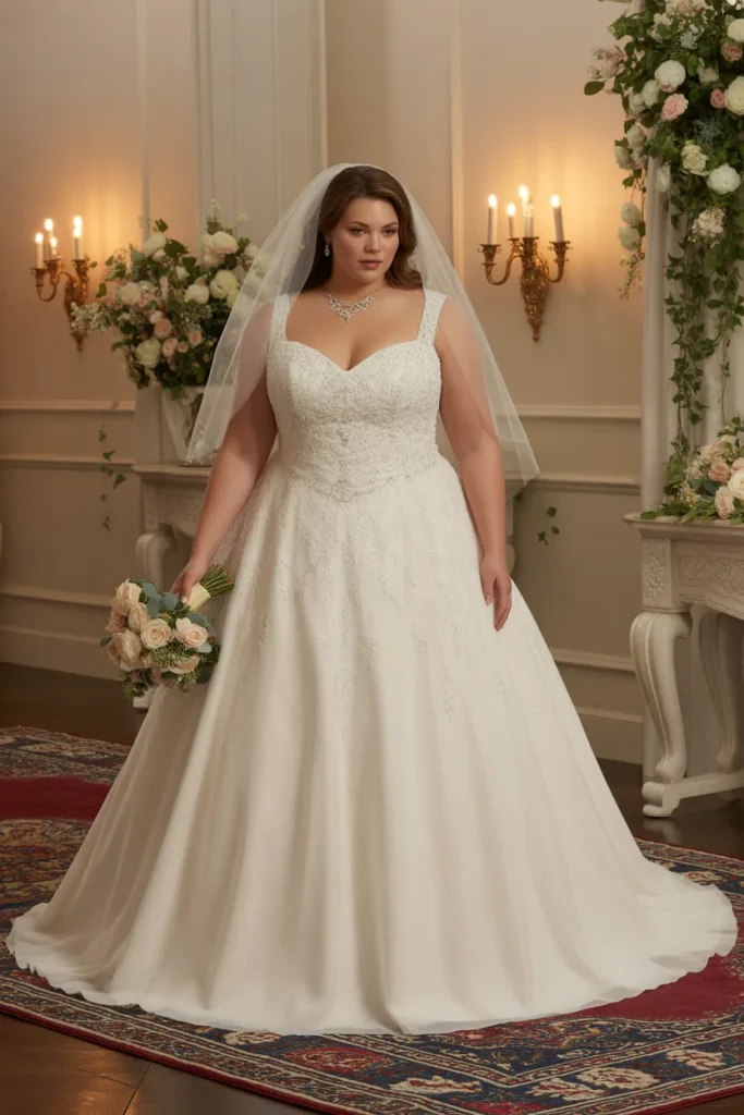 Plus Size A Line Sweetheart Neckline Embellished Wedding Dress