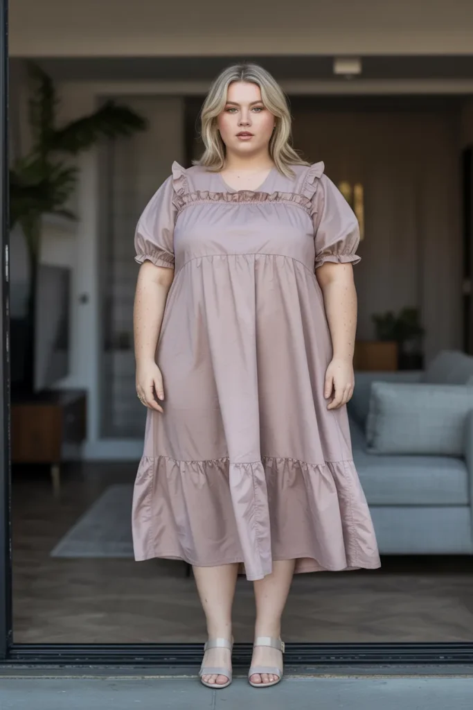 Plus Size Aesthetic Midi Dresses with Ruffled Details Summer Outfit