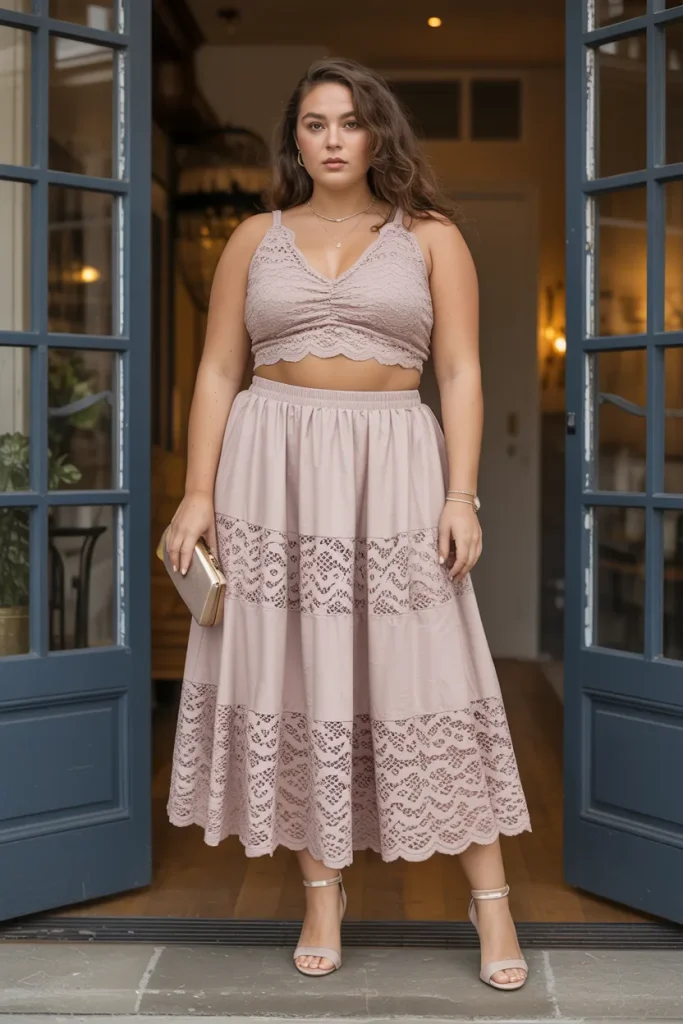 Plus Size Aesthetic Two Piece Lace Set Summer Outfit