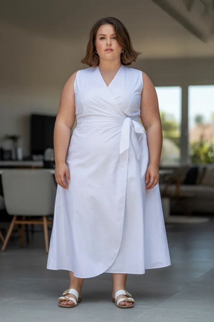 Plus Size Aesthetic White Wrap Dress Summer Outfit