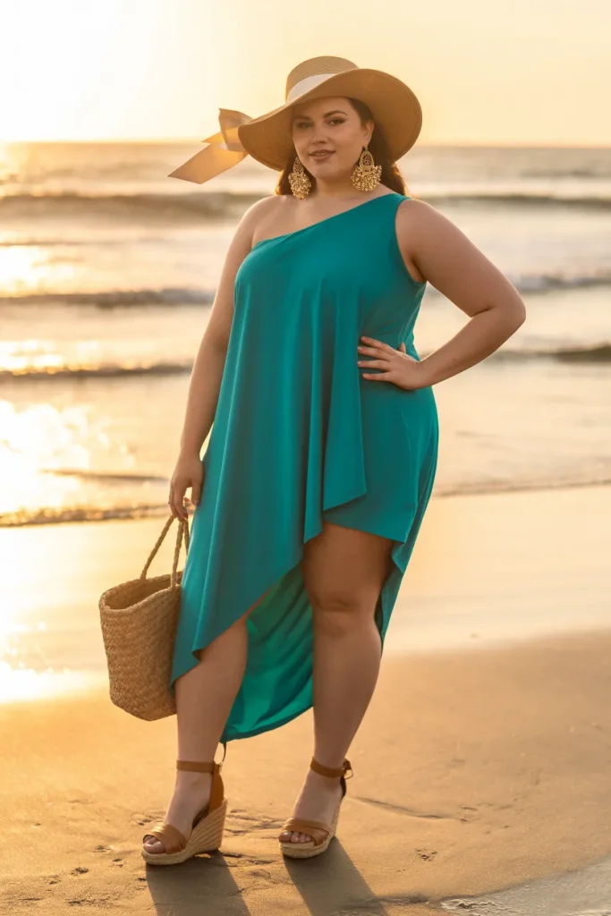 Plus Size Asymmetrical Swim Dress Summer Beach Outfit