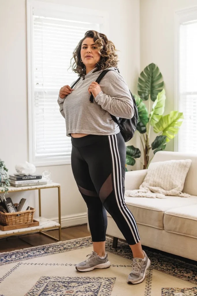 Plus Size Athletic Stripe Side Panel Legging Summer Outfit