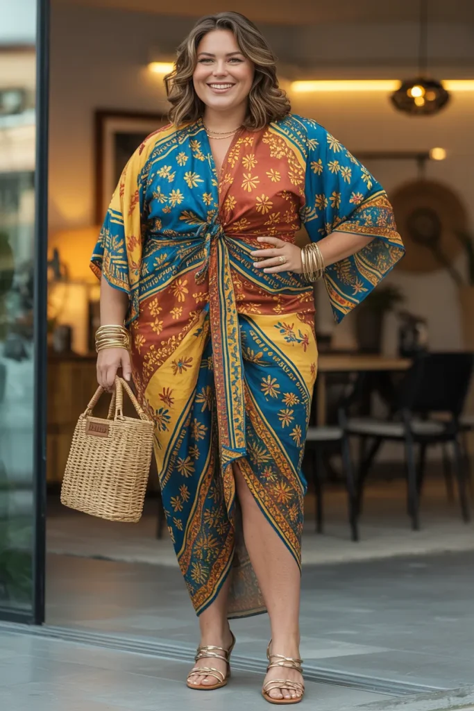 Plus Size Batik Print Sarong Set Summer Outfit