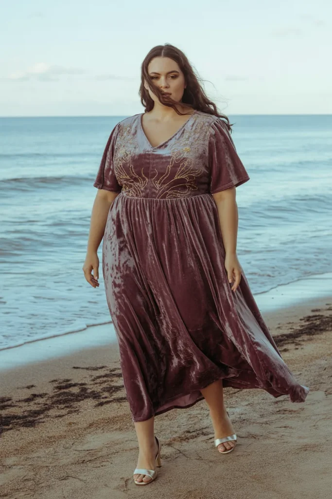 Plus Size Beach Burnout Velvet Watercolor Wedding Guest Dress