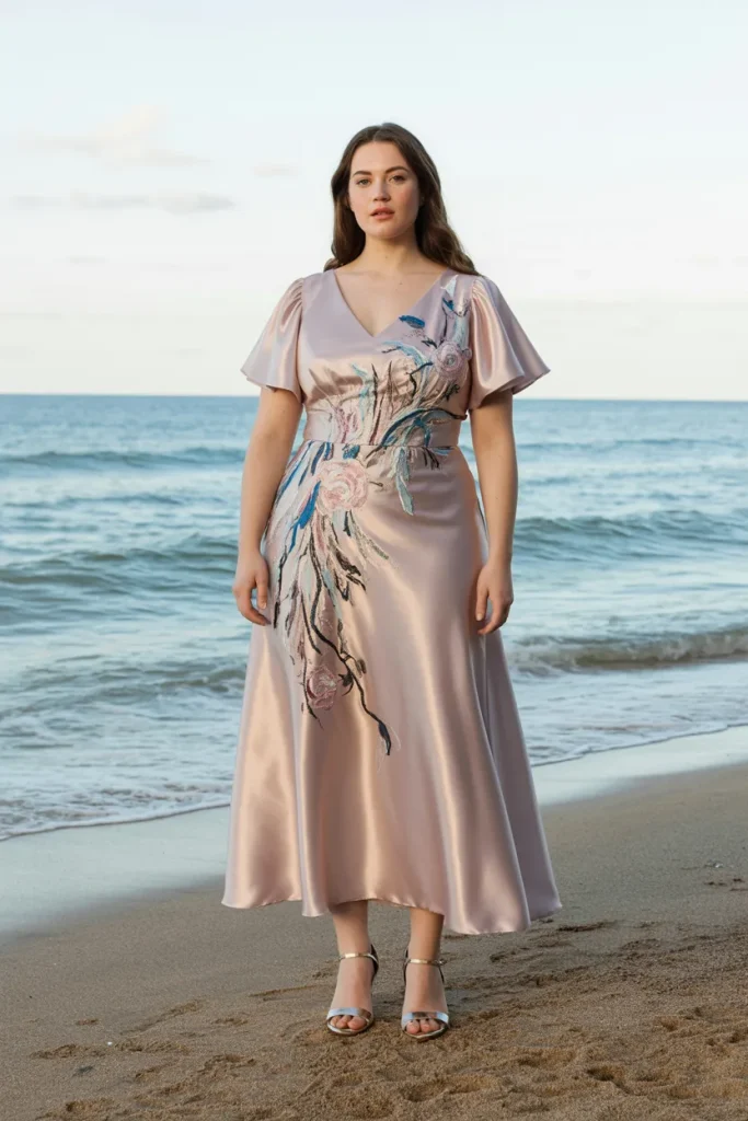 Plus Size Beach Hand Painted Silk Wedding Guest Dress