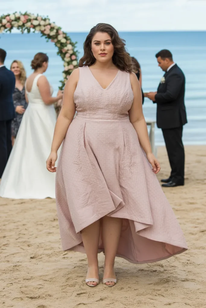 Plus Size Beach High Low Hem Textured Wedding Guest Dress