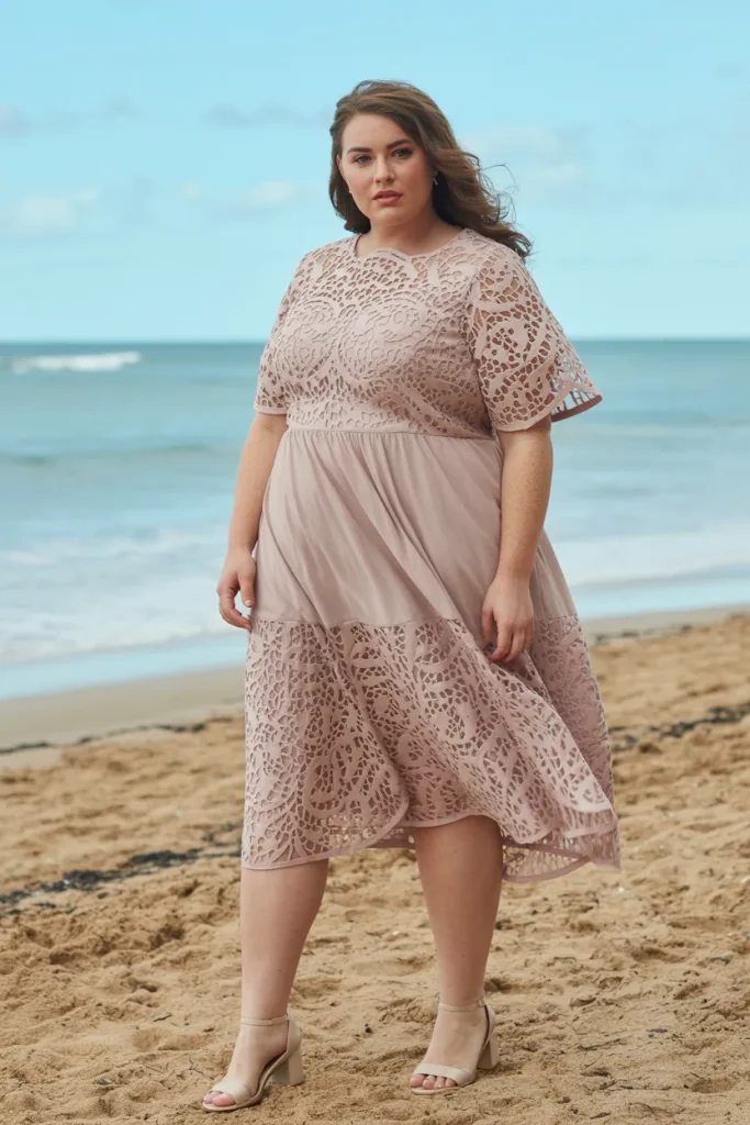 Plus Size Beach Laser Cut Overlay Wedding Guest Dress
