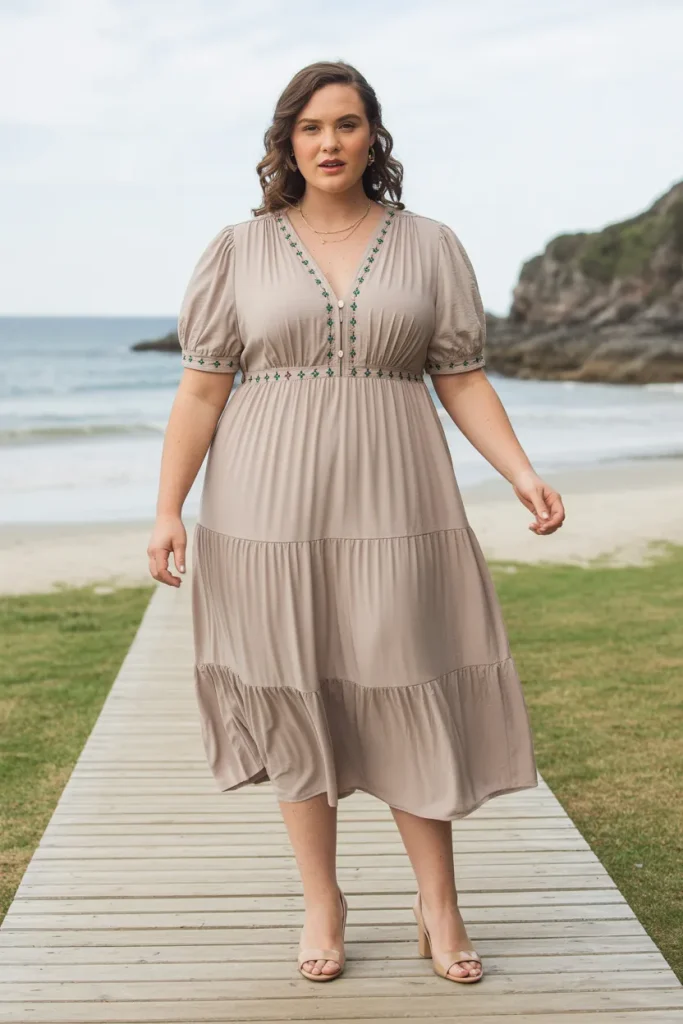 Plus Size Beach Tiered Scallop Hem Casual Wedding Guest Dress