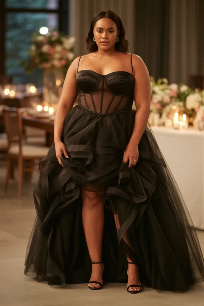 Plus Size Black Tulle Bustier Ball Gown Wedding Dress