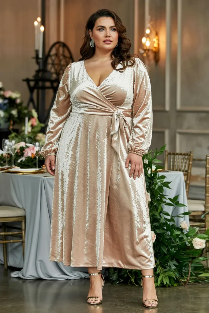 Plus Size Burnout Velvet Bias Cut Wedding Guest Dress