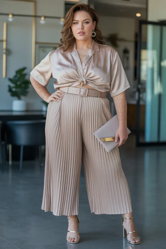 Plus Size Classy Pleated Culottes Summer Outfit