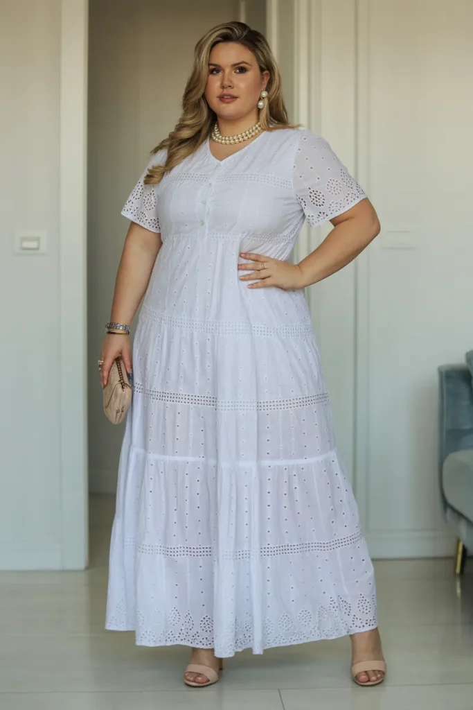 Plus Size Classy Tiered Eyelet Summer Outfit