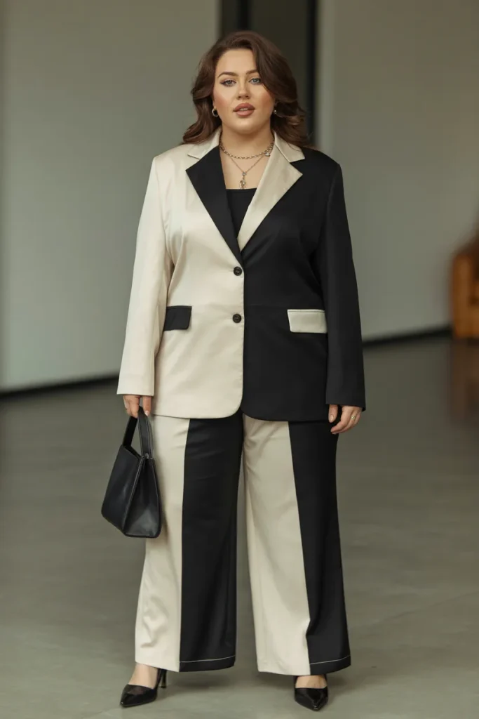 Plus Size Classy Two Tone Tailored Summer Outfit