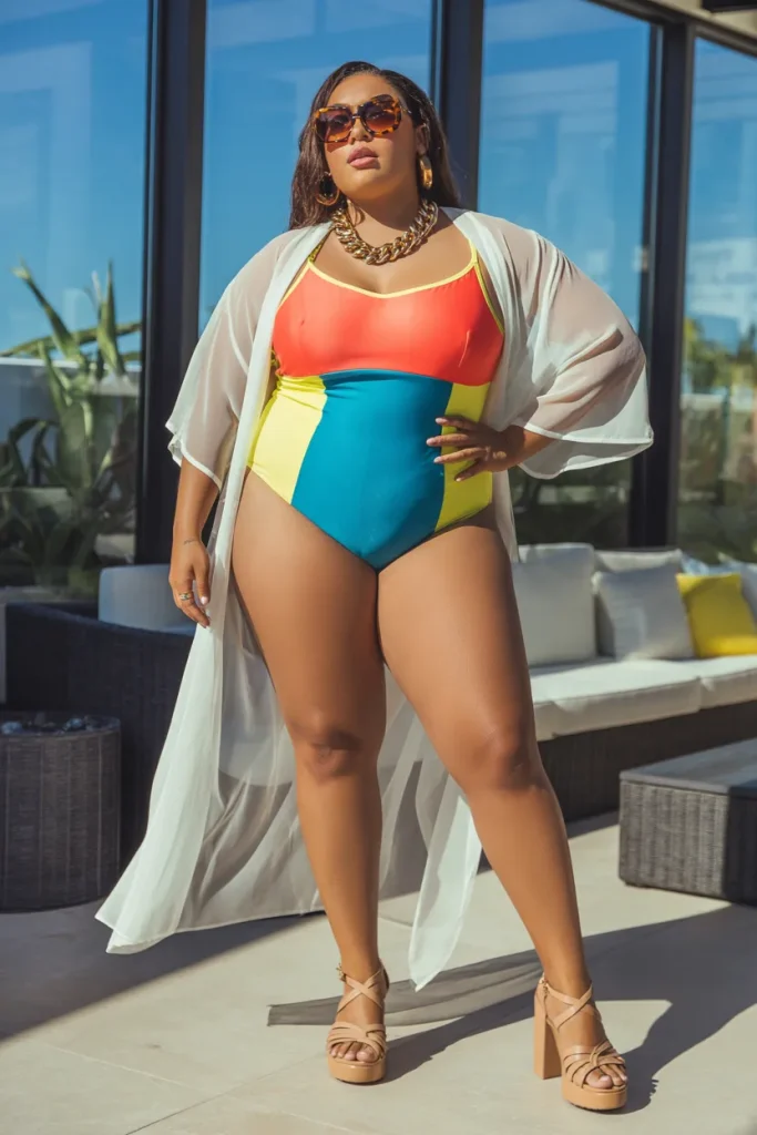 Plus Size Color Block Swimsuit Summer Baddie Outfit
