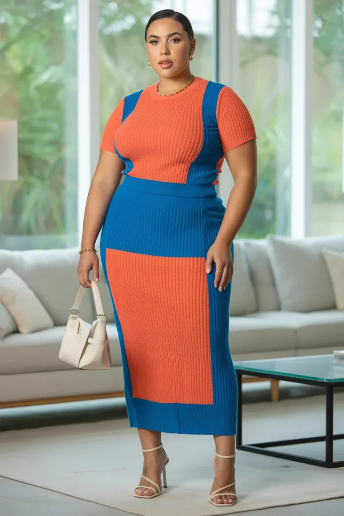 Plus Size Color Blocked Knit Set Summer Outfit