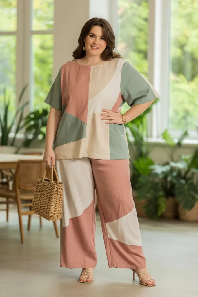 Plus Size Colorblock Linen Coordinates Summer Outfit