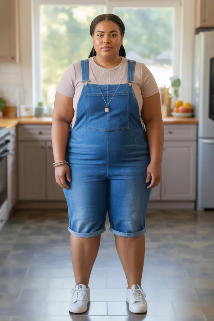 Plus Size Comfy Bermuda Denim Overalls Summer Outfit