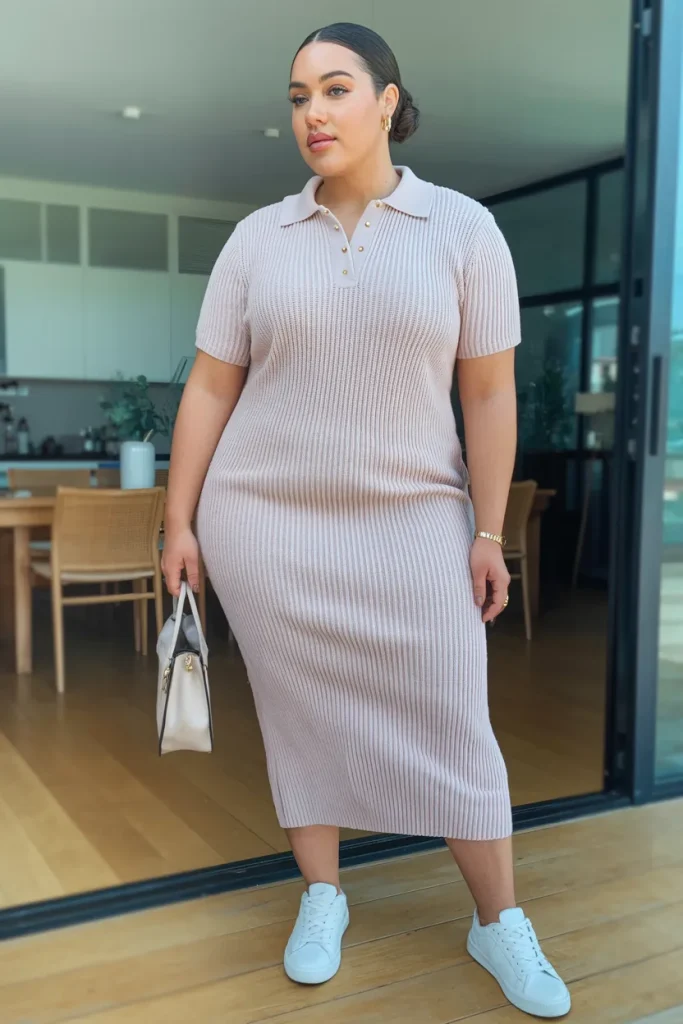 Plus Size Comfy Knit Polo Dress Summer Outfit