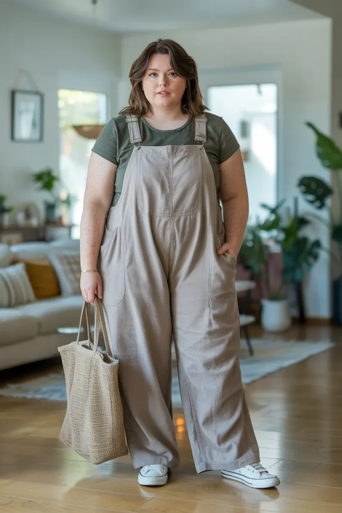 Plus Size Comfy Linen Overalls Summer Outfit