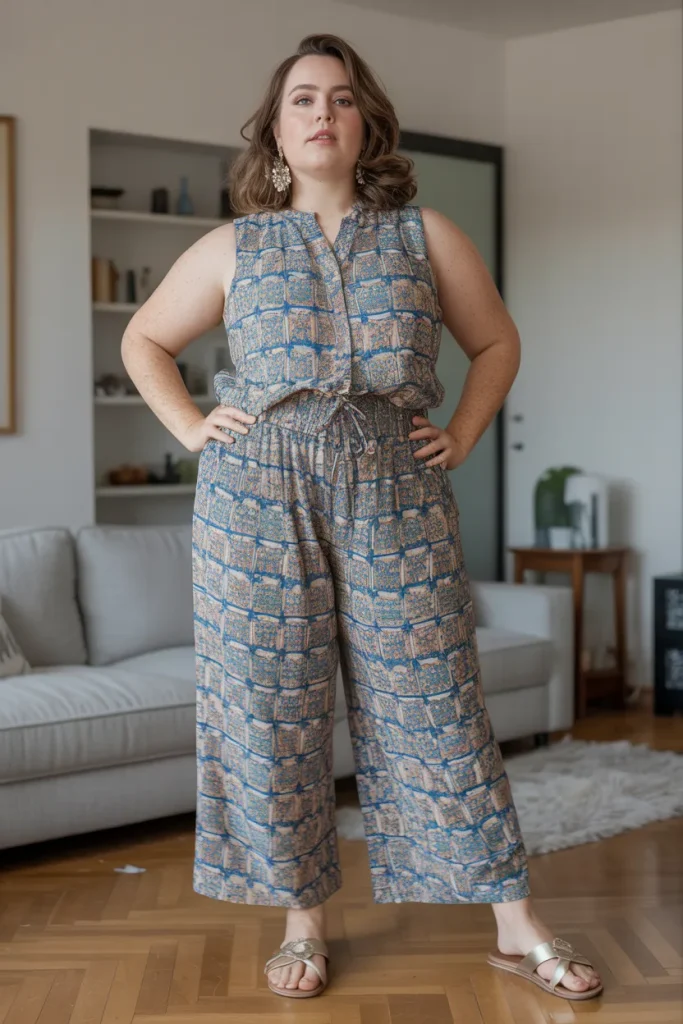 Plus Size Comfy Printed Palazzo Culotte Summer Outfit