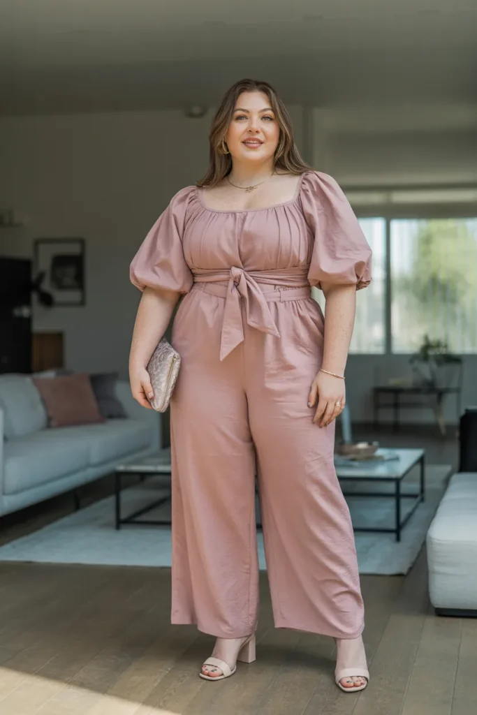 Plus Size Comfy Puff Sleeve Jumpsuit Summer Outfit