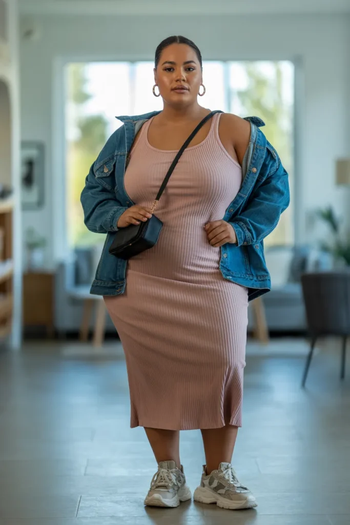 Plus Size Comfy Ribbed Tank Midi Dress Summer Outfit